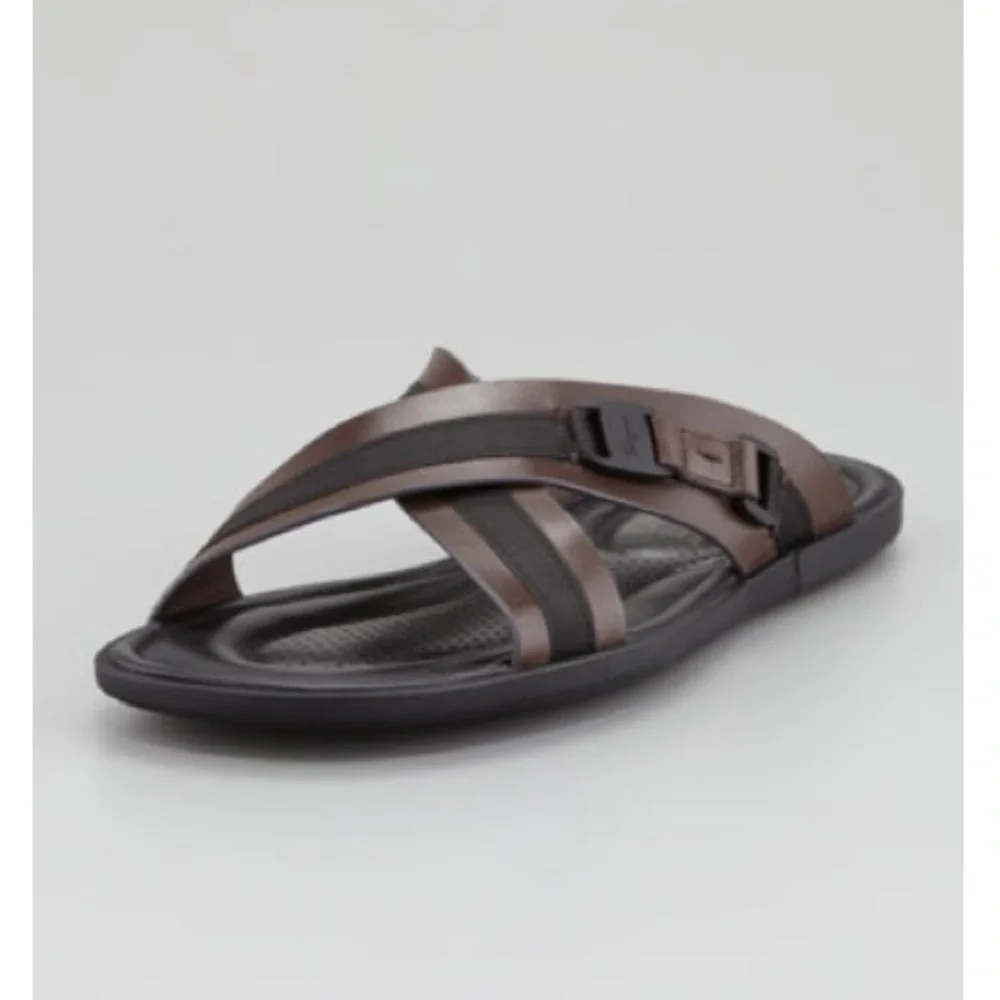 Salvatore Ferragamo Tolis Two-Tone Crisscross Sandals Brown Black Size 6
